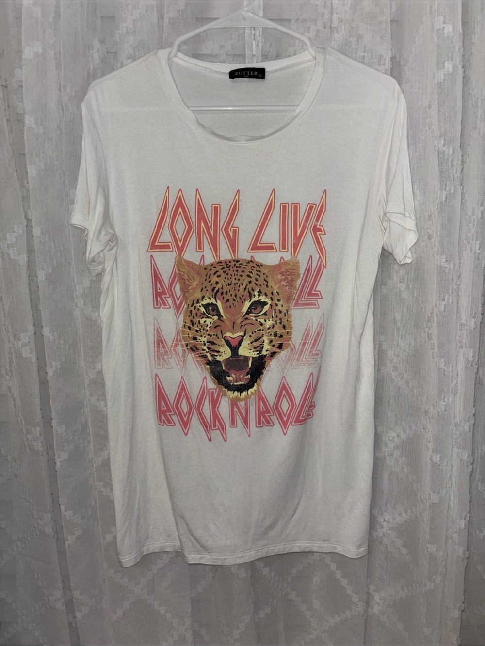 Zutter Graphic Leopard 'Long Live Rock n Roll' White Tee